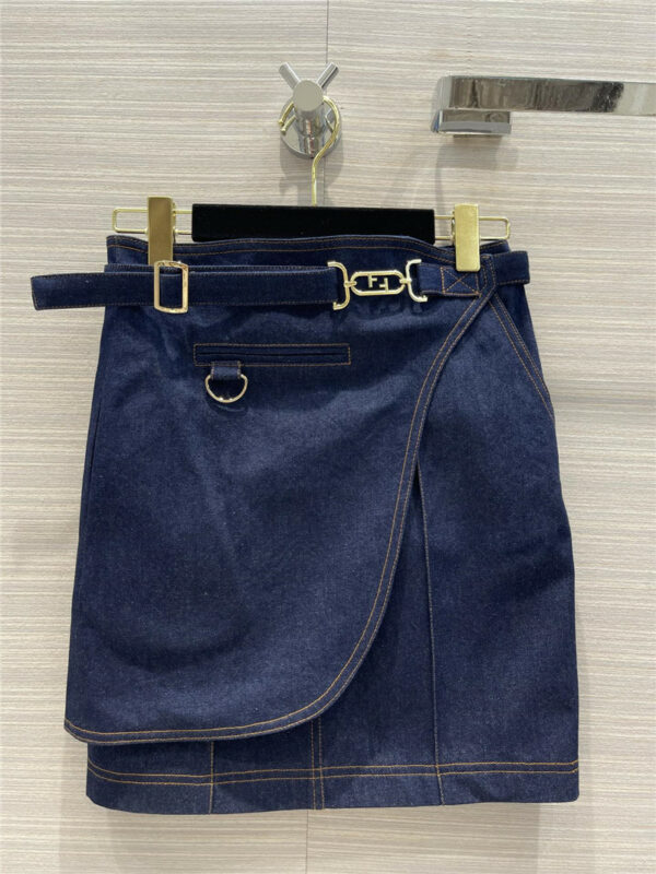 fendi classic blue denim high waist bag hip skirt