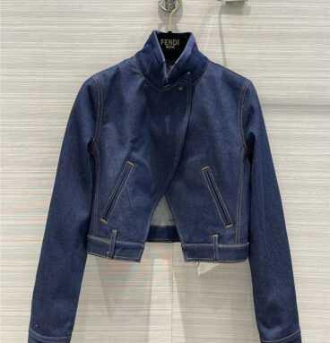 fendi stand collar cropped denim jacket