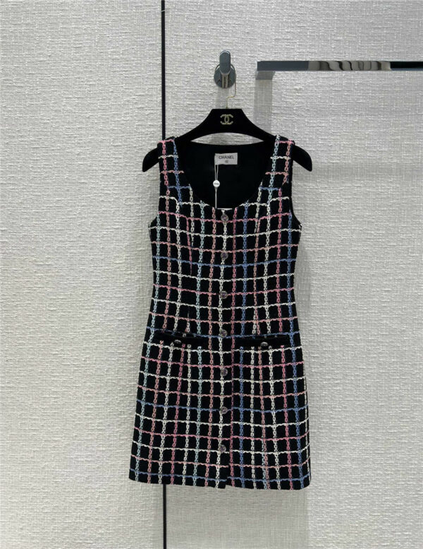 chanel colorful chain check tweed vest dress