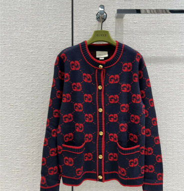 gucci classic crew neck gg knitted cardigan