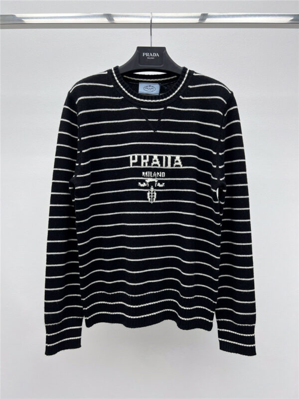 prada logo striped knitted sweater