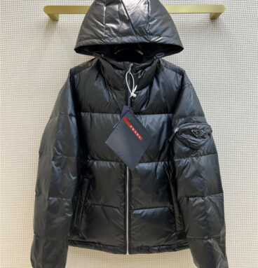 prada triangle bag hooded down jacket