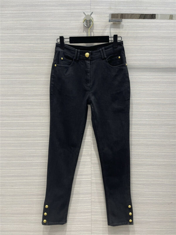 balmain metal buckle black jeans