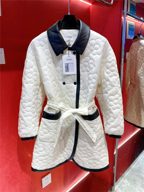 chanel thin cotton coat long belted sheepskin coat