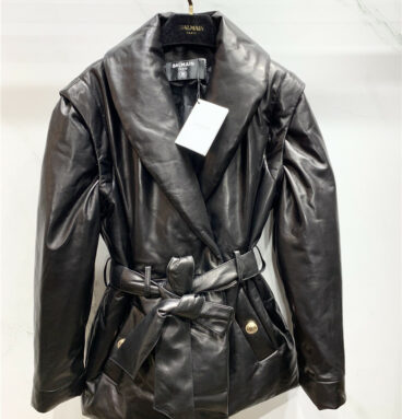 balmain detachable sleeve leather down jacket