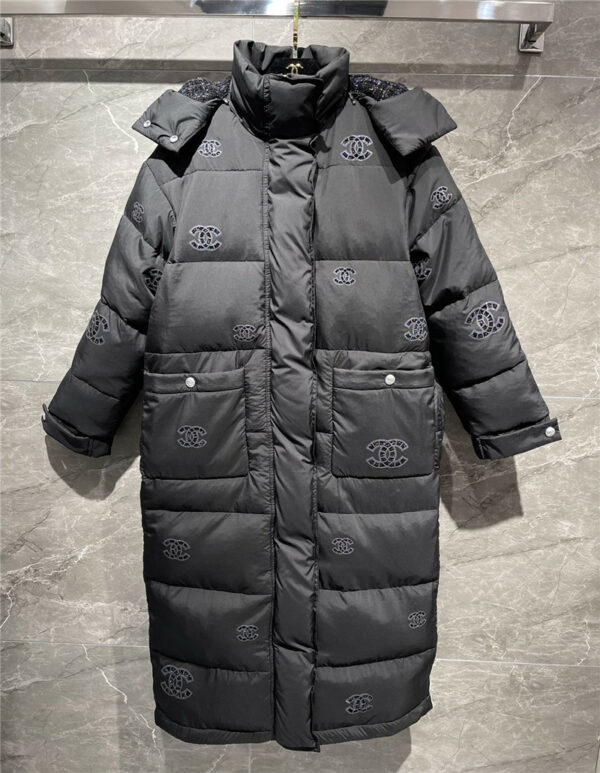 chanel hooded long down jacket