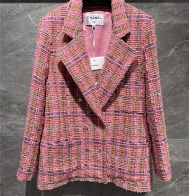 chanel pink tweed check coat