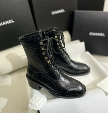 chanel diamond leather flat martin boots