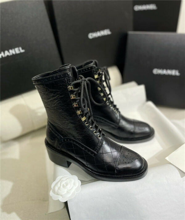 chanel diamond leather flat martin boots