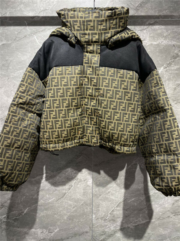 fendi logo FF stand collar hooded down jacket