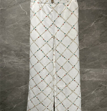 chanel embroidered diamond wide-leg pants