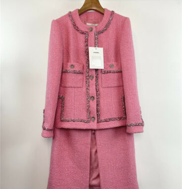 chanel fake two-piece pink tweed dress