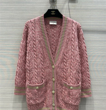 chanel V-neck cable-cord cashmere jacket