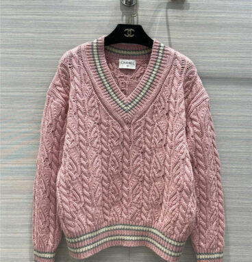 chanel V-neck cable-cord cashmere sweater
