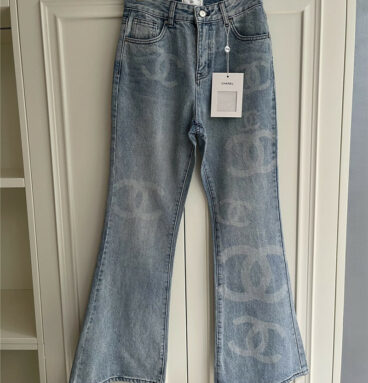 chanel logo print flared jeans