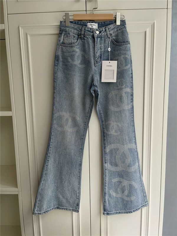 chanel logo print flared jeans