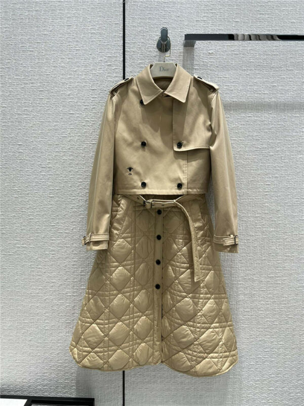 dior checked quilted quilted long trench coat set