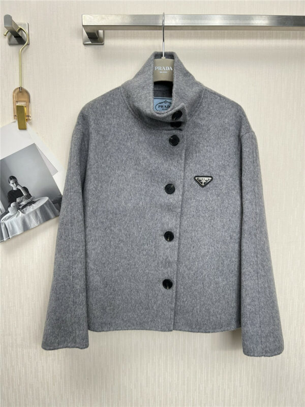 prada grey reversible cashmere cropped coat