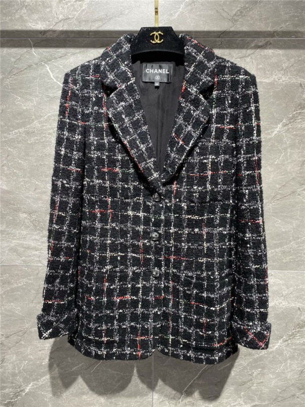chanel colorful tweed check coat