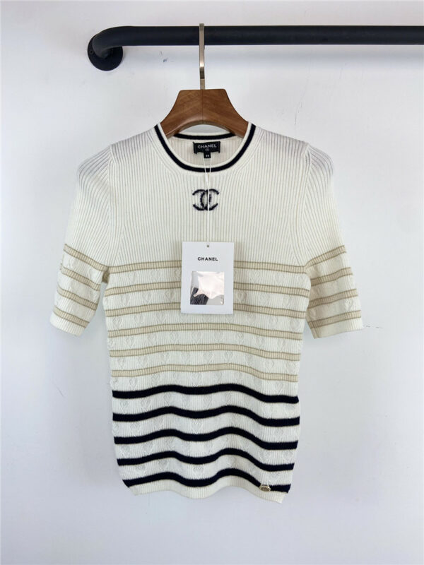 chanel striped knitted short sleeve