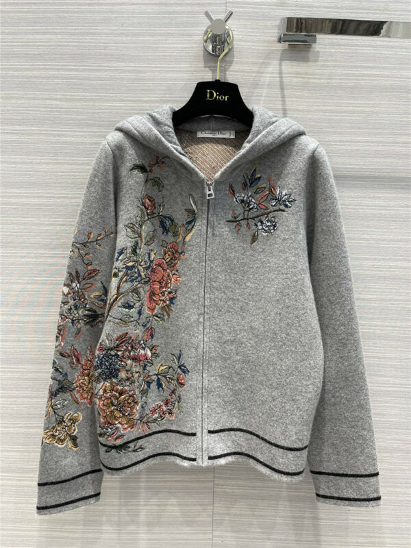 dior flower embroidered knitted cashmere zip coat