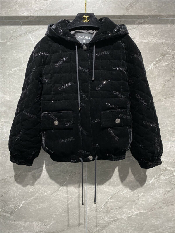 chanel hooded sequin down jacket
