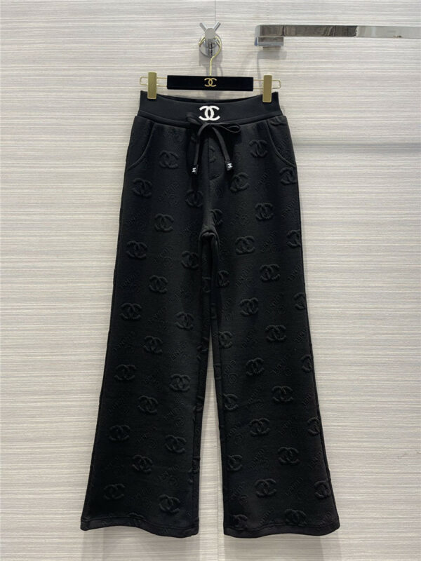 chanel dark logo jacquard straight-leg pants