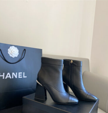chanel pearl heel ankle boots