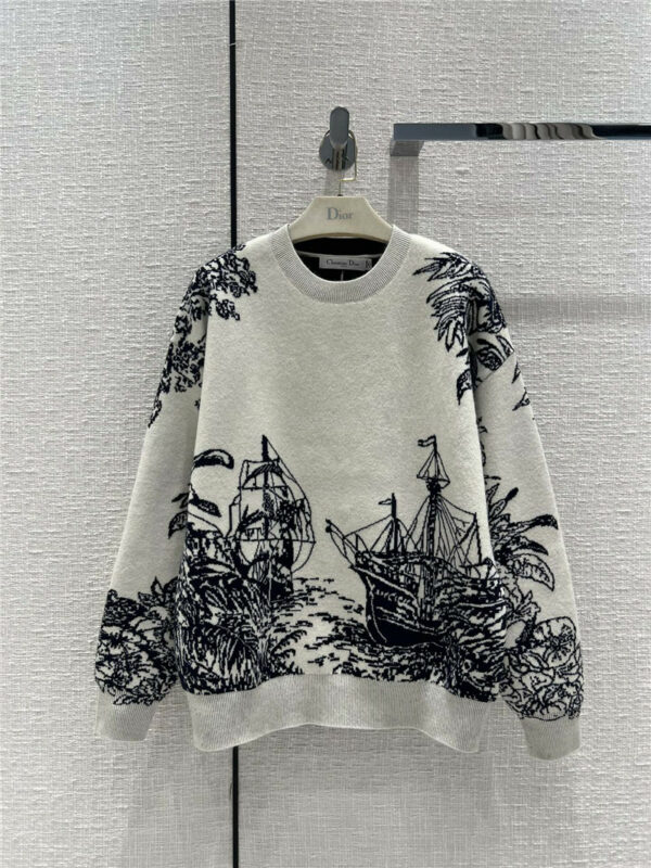 dior nautical print knitted crew neck sweater