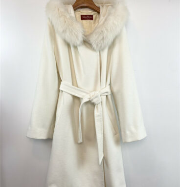 Maxmara fox fur oversized collar wool coat