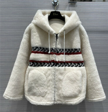 dior teddy lamb wool hooded coat