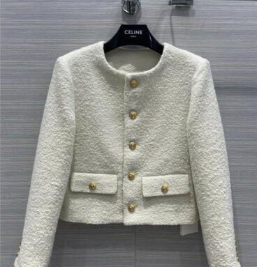 celine white tweed coat