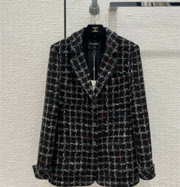 chanel woven tweed long coat