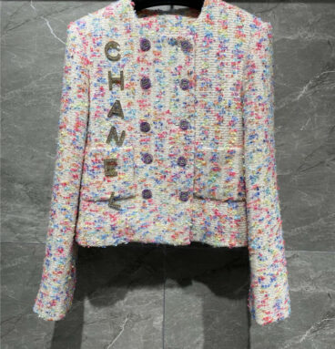 chanel double breasted multicolored tweed coat