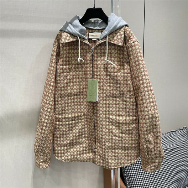 gucci gg letter jacquard hooded padded jacket