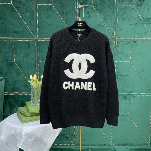 chanel logo wool knitted top