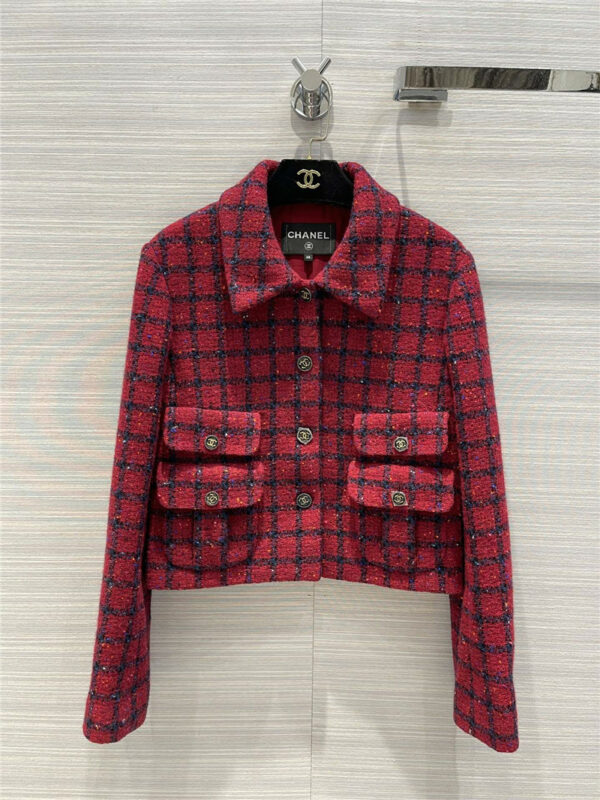 chanel woven floral checked wool coat