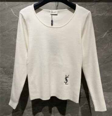 ysl classic logo embroidered knitted top