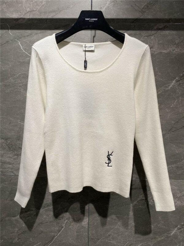 ysl classic logo embroidered knitted top