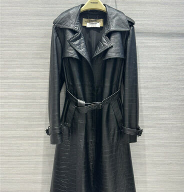burberry crocodile pattern leather long trench coat