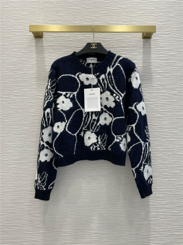 chanel camellia print cashmere sweater