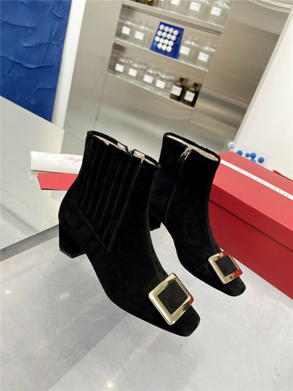 roger vivier metal square buckle ankle boots