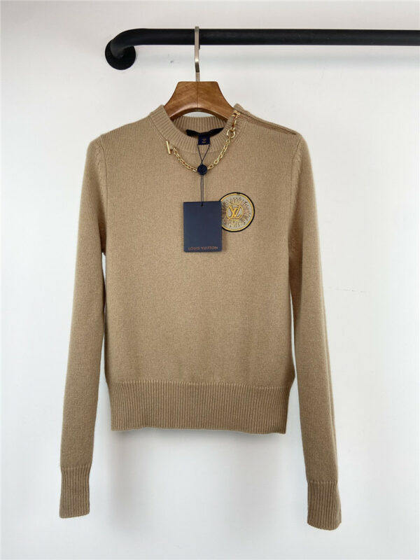 louis vuitton lv logo embroidery long sleeve sweater