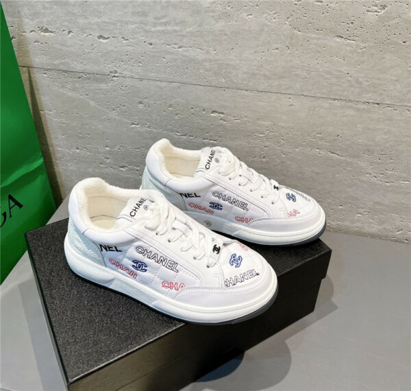 chanel embroidered white sneakers