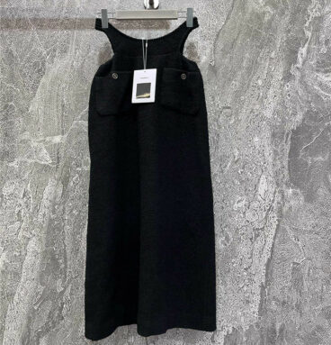 chanel black tweed open waist maxi skirt