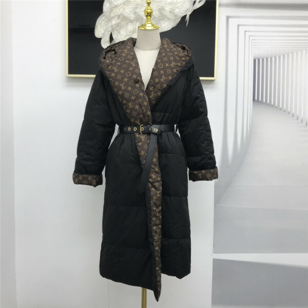 louis vuitton lv hooded long down jacket
