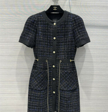 chanel woven checked tweed dress