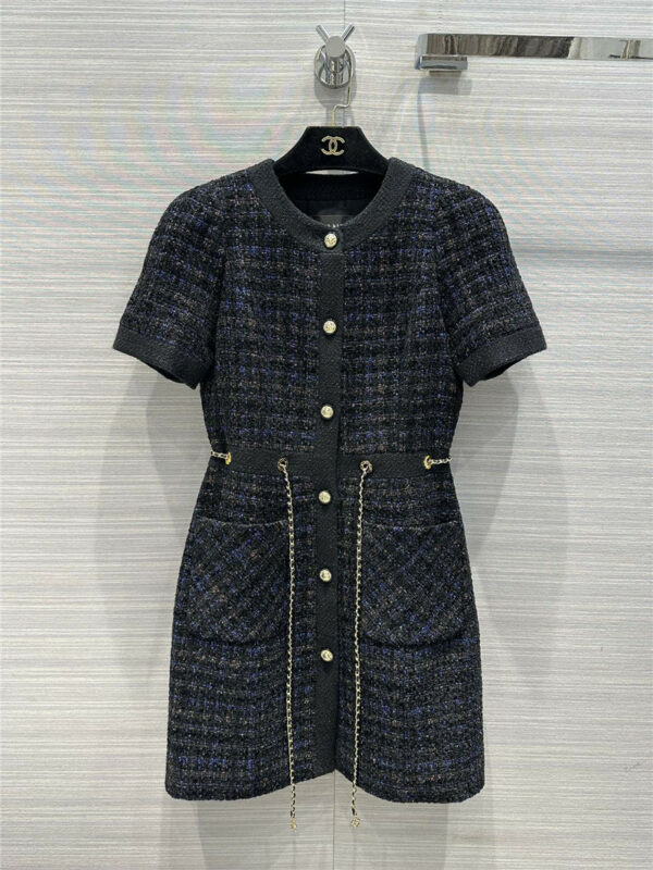 chanel woven checked tweed dress