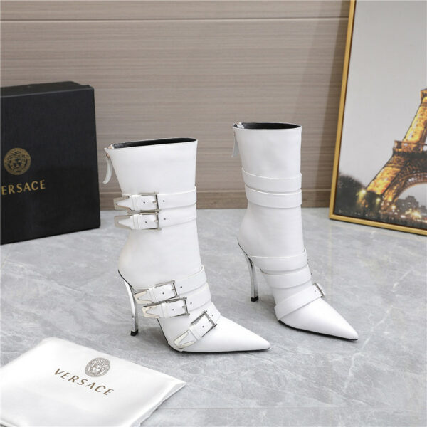 versace leather high heel metal ankle boots