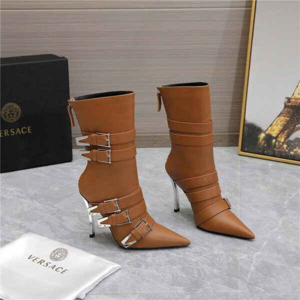 versace leather high heel metal ankle boots